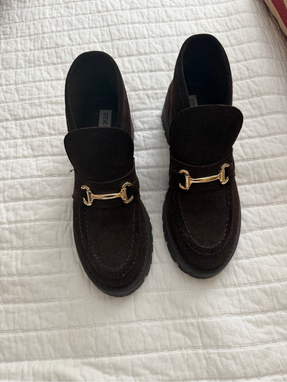Steve Madden Leon Short Boot Dark Brown Suede Loafer boot Gold Bit